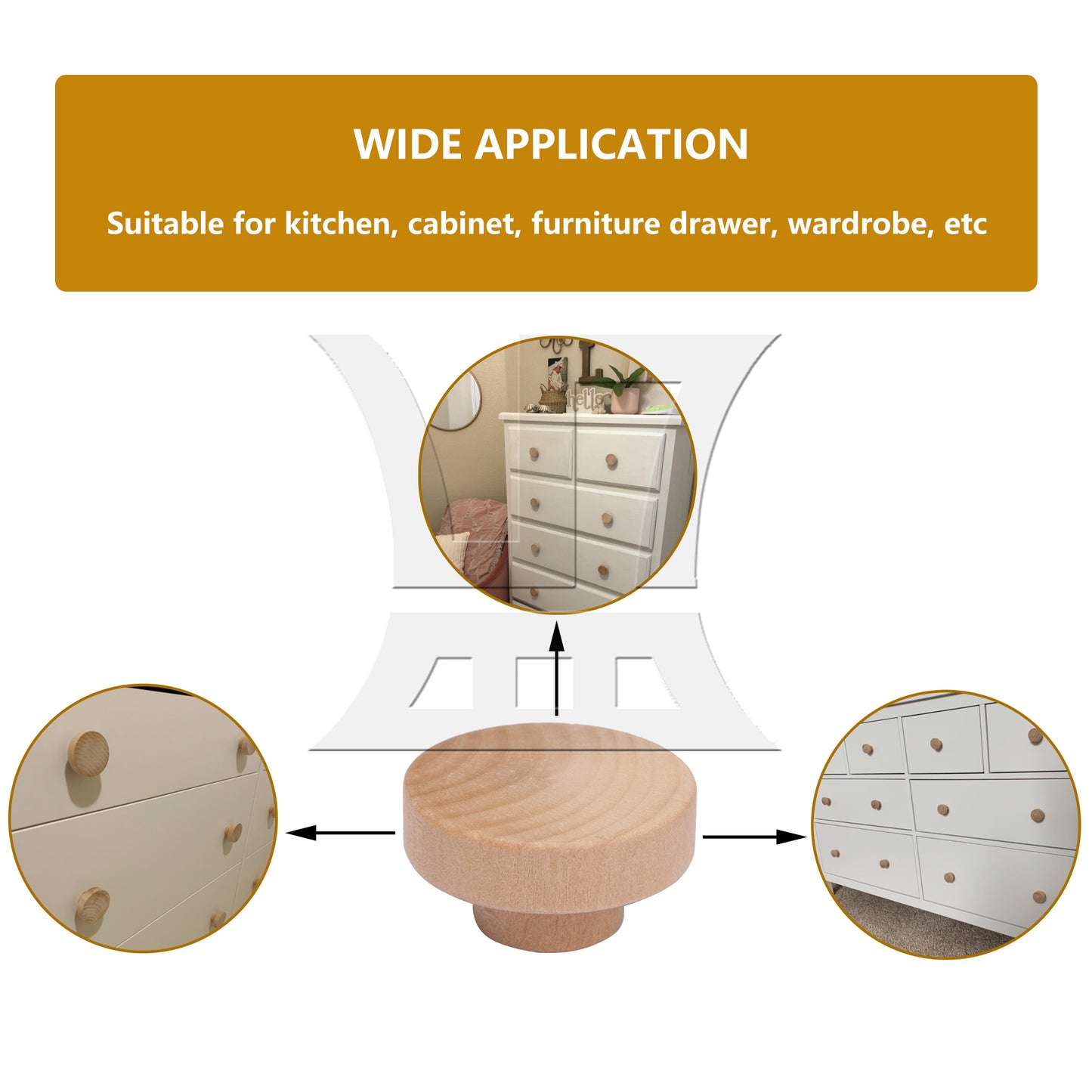 BQLZR 50x25mm Wood Color Wood Pull Knobs for Drawer and Cabinet