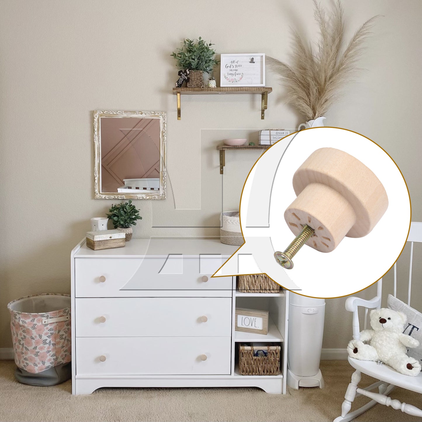 BQLZR Wood Color Wood Pull Knobs 35x25mm for Drawer and Cabinet