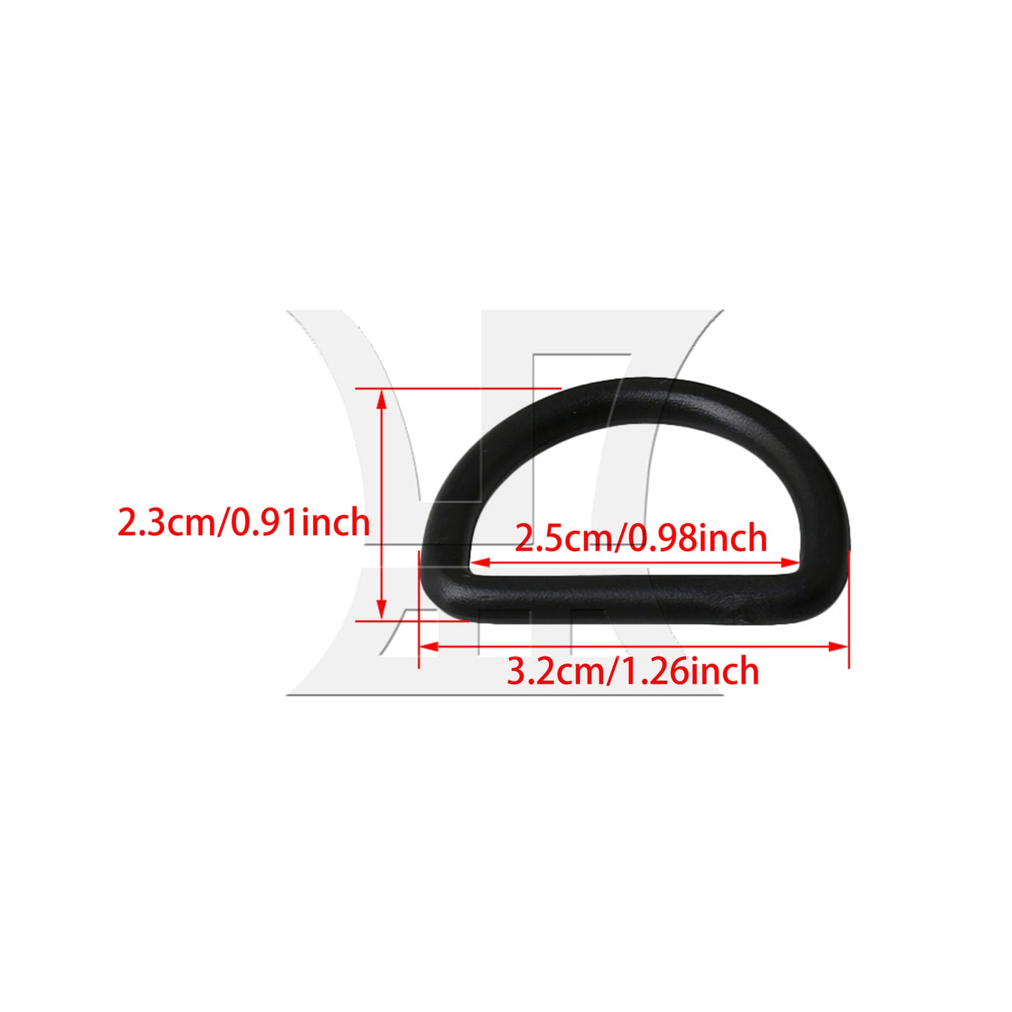 BQLZR 20x D Ring Adjustable Black Plastic Buckle for Bag Webbing 25mm Inner Diameter