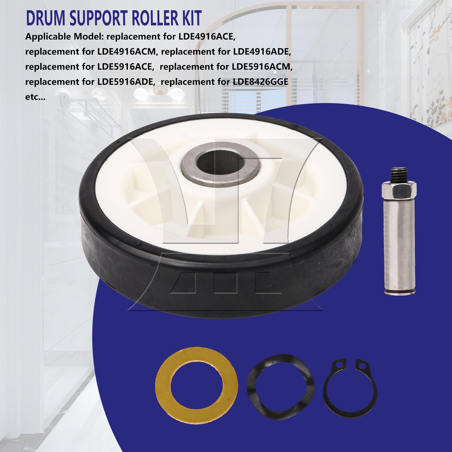BQLZR 7.7x3.1cm 303373K Black Drum Support Roller Kit with a Reliable Metal Shaft