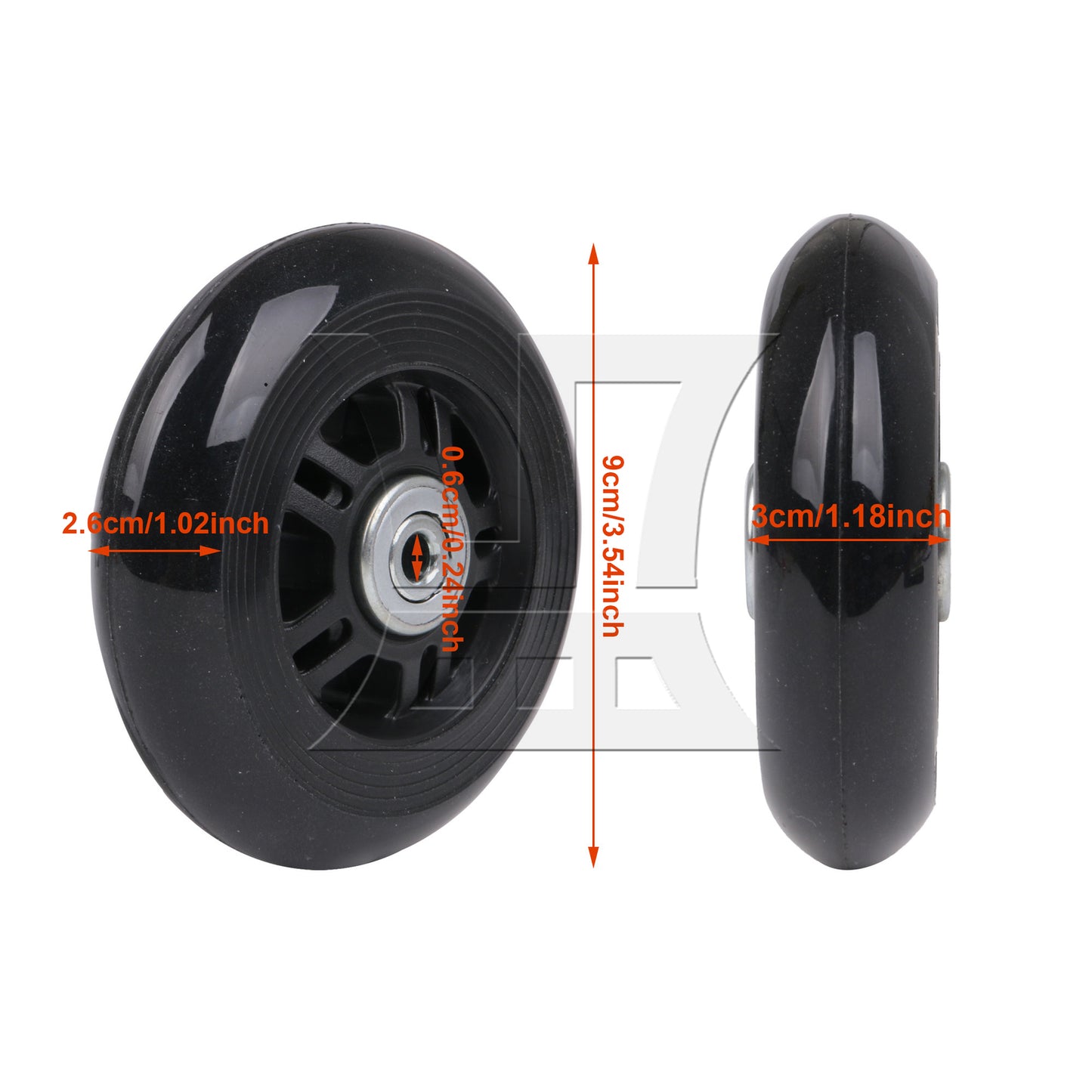 BQLZR 9cm Dia Luggage Suitcase Wheels Outdoor Replacement PU Rubber Wheel with Screw