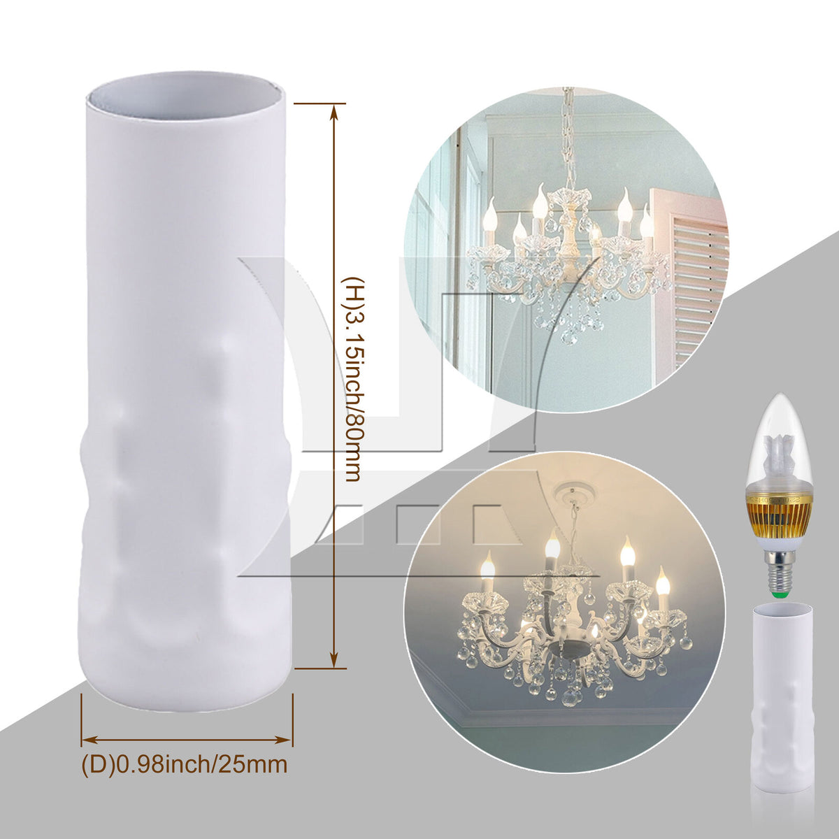 BQLZR White Chandelier Candle Light Cover Sleeves Socket 25mm Dia 80mm Length