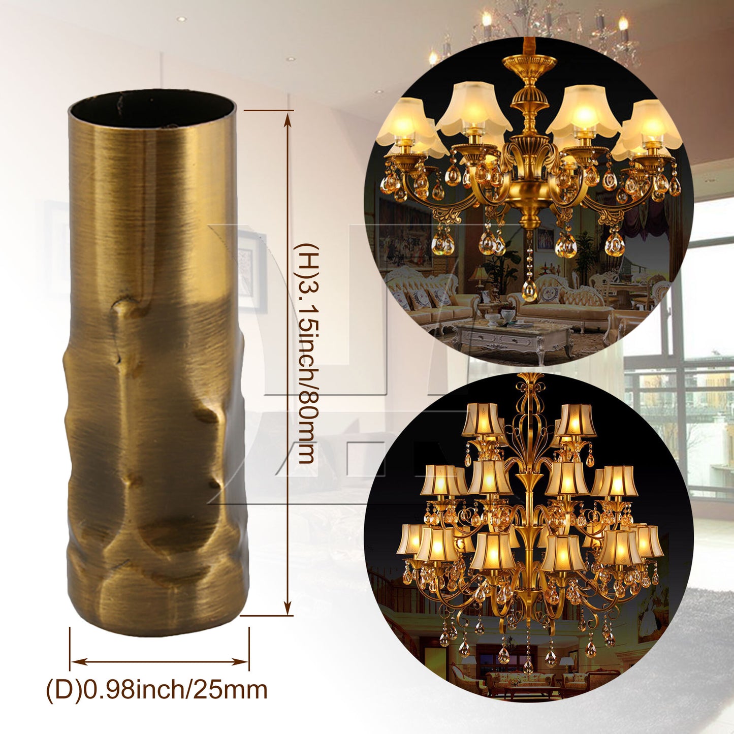 BQLZR Bronze Chandelier Candle Light Covers Sleeves Socket 25mm Dia 80mm Length