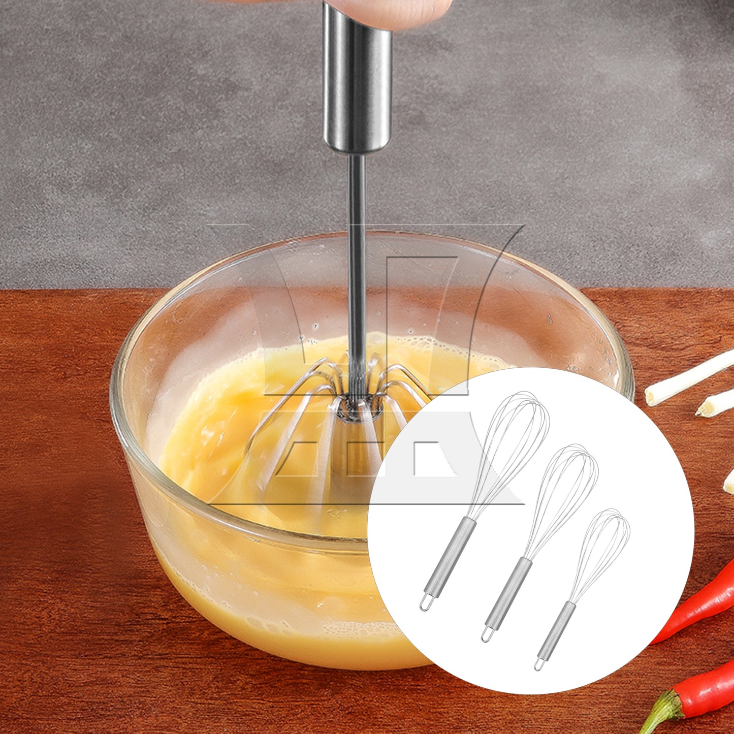 BQLZR 3Pcs Steel Beat Mix Wire Whisk 8/10/12Inch set for Manual Home Cakes Baking