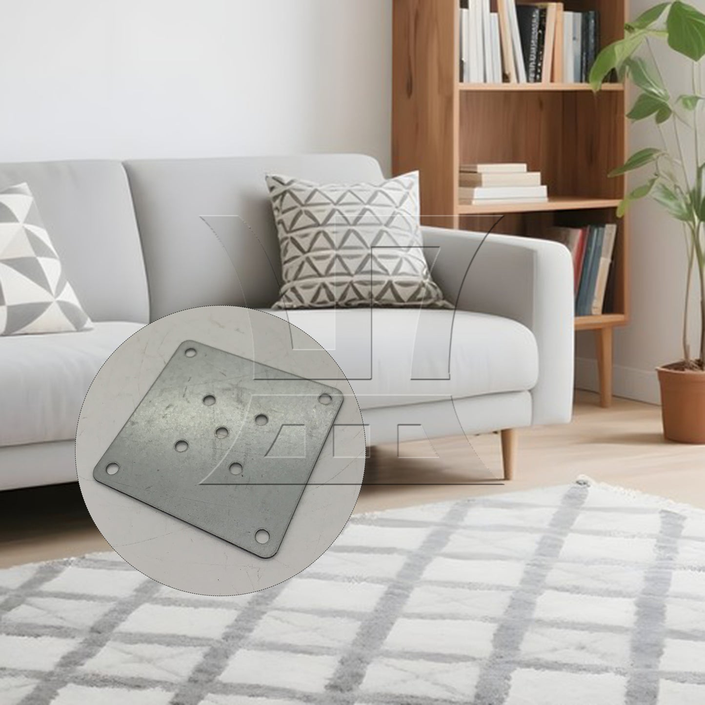 BQLZR 4 Pieces 8x8cm Table Legs Iron Mounting Plates 6mm Hole Dia Silver