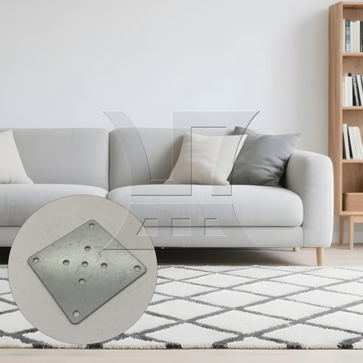 BQLZR 4 Pieces 8x8cm Table Legs Iron Mounting Plates 6mm Hole Dia Silver