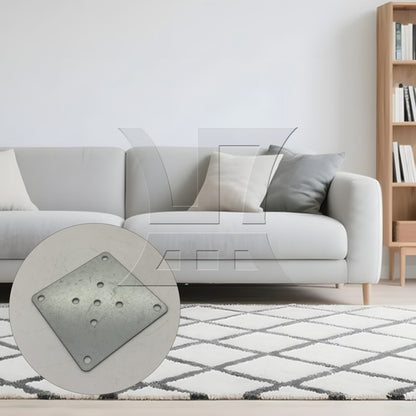 BQLZR 4 Pieces 8x8cm Table Legs Iron Mounting Plates 6mm Hole Dia Silver