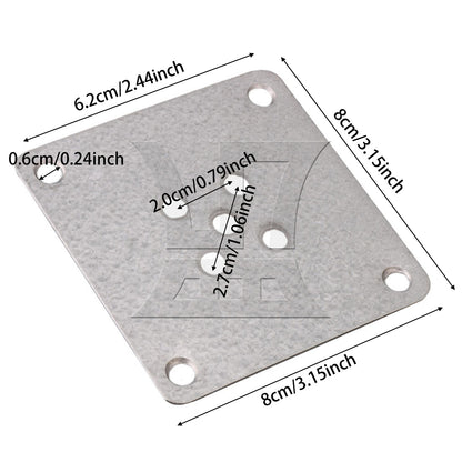 BQLZR 4 Pieces 8x8cm Table Legs Iron Mounting Plates 6mm Hole Dia Silver