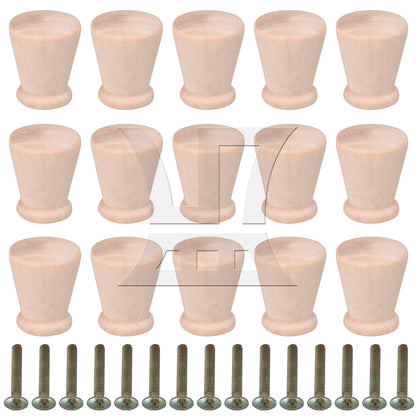 BQLZR 15x Tapered Cabinet Knobs Unfinished Wooden Drawer Pulls Handles for Door