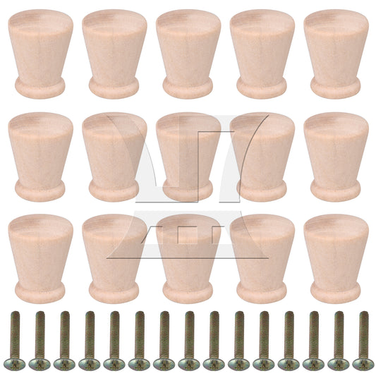 BQLZR 15x Tapered Cabinet Knobs Unfinished Wooden Drawer Pulls Handles for Door