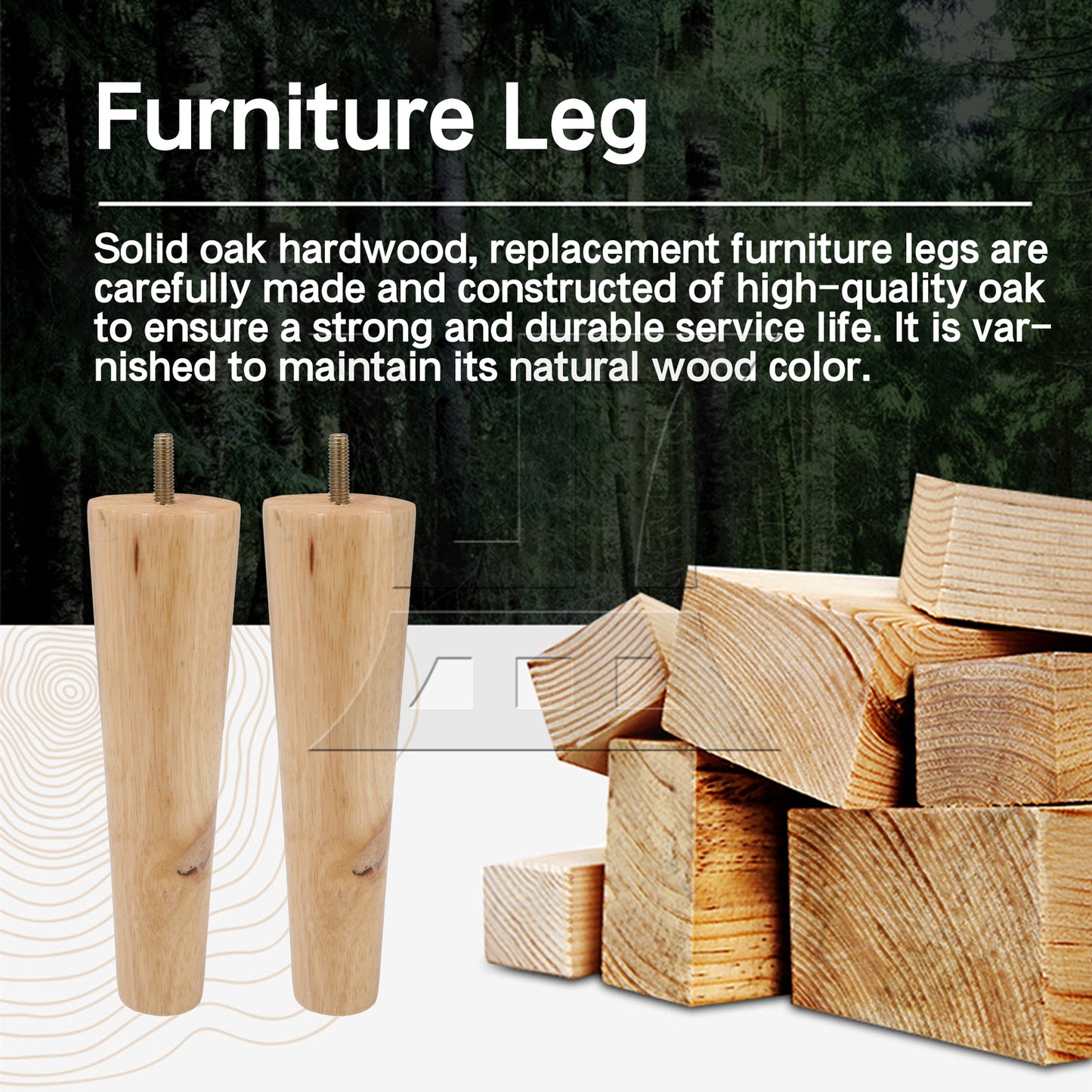 BQLZR Wooden Color 20cm Wooden Furniture Cone Legs with 24mm M8 Screw for Sofa