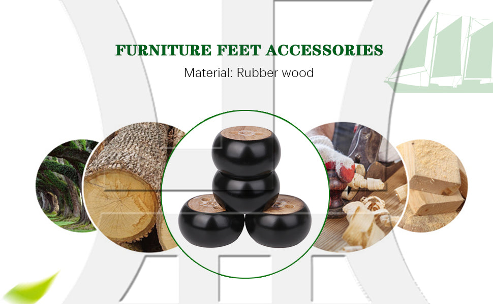 BQLZR 4 x Furniture Sofa Table Legs Round Wood 2.75"x1.57" w/ Screws Feet Pad Black