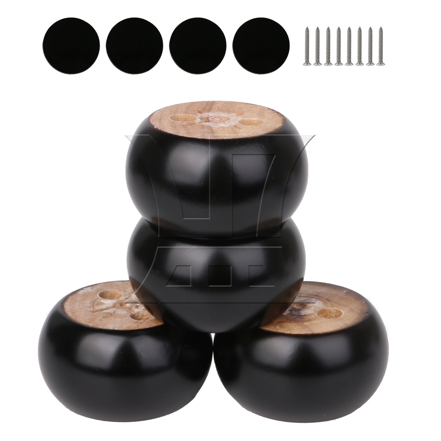 BQLZR 4 x Furniture Sofa Table Legs Round Wood 2.75"x1.57" w/ Screws Feet Pad Black