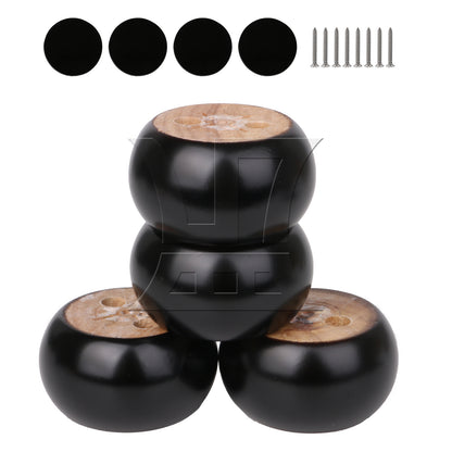 BQLZR 4 x Furniture Sofa Table Legs Round Wood 2.75"x1.57" w/ Screws Feet Pad Black