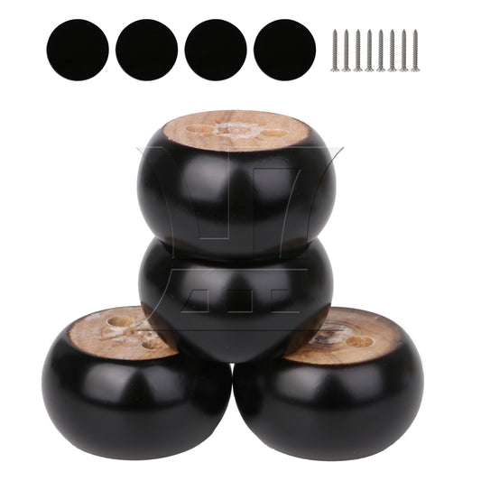 BQLZR 4 x Furniture Sofa Table Legs Round Wood 2.75"x1.57" w/ Screws Feet Pad Black