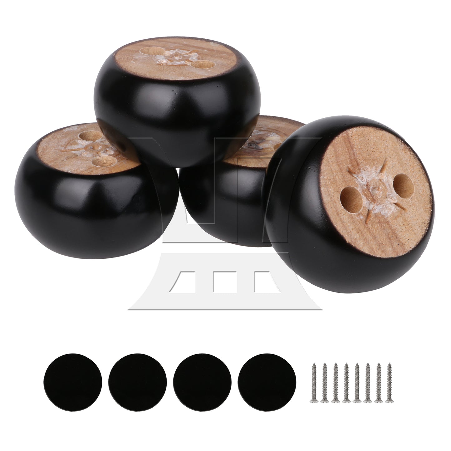 BQLZR 4 x Furniture Sofa Table Legs Round Wood 2.75"x1.57" w/ Screws Feet Pad Black