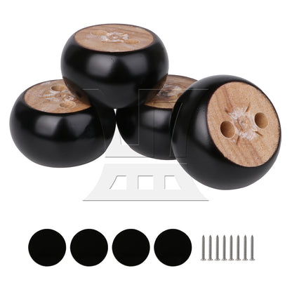 BQLZR 4 x Furniture Sofa Table Legs Round Wood 2.75"x1.57" w/ Screws Feet Pad Black