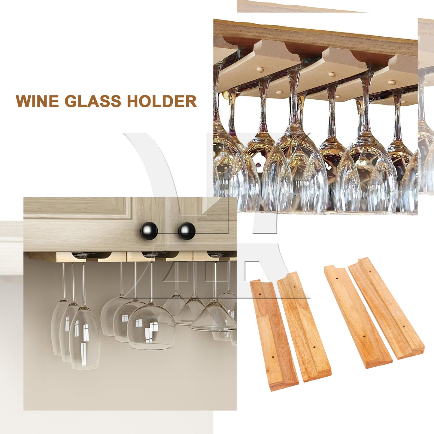 BQLZR 4Pieces Wood Wine Glass Holder Rack 10.83x1.77" with Screw for Home Restaurant