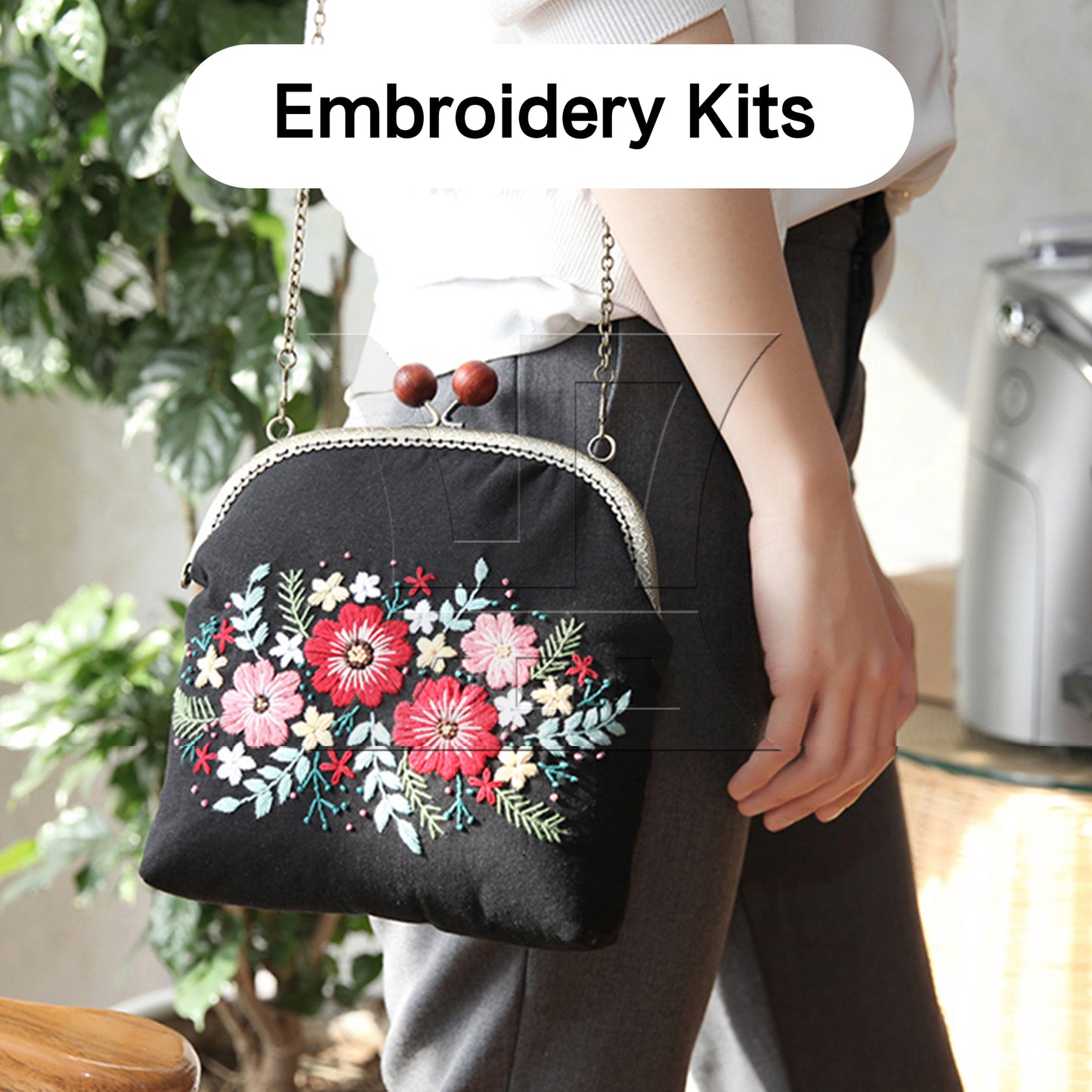 BQLZR Embroidery Starter Kit Black for Coin Purse Wallet 165 mm with All Supplies