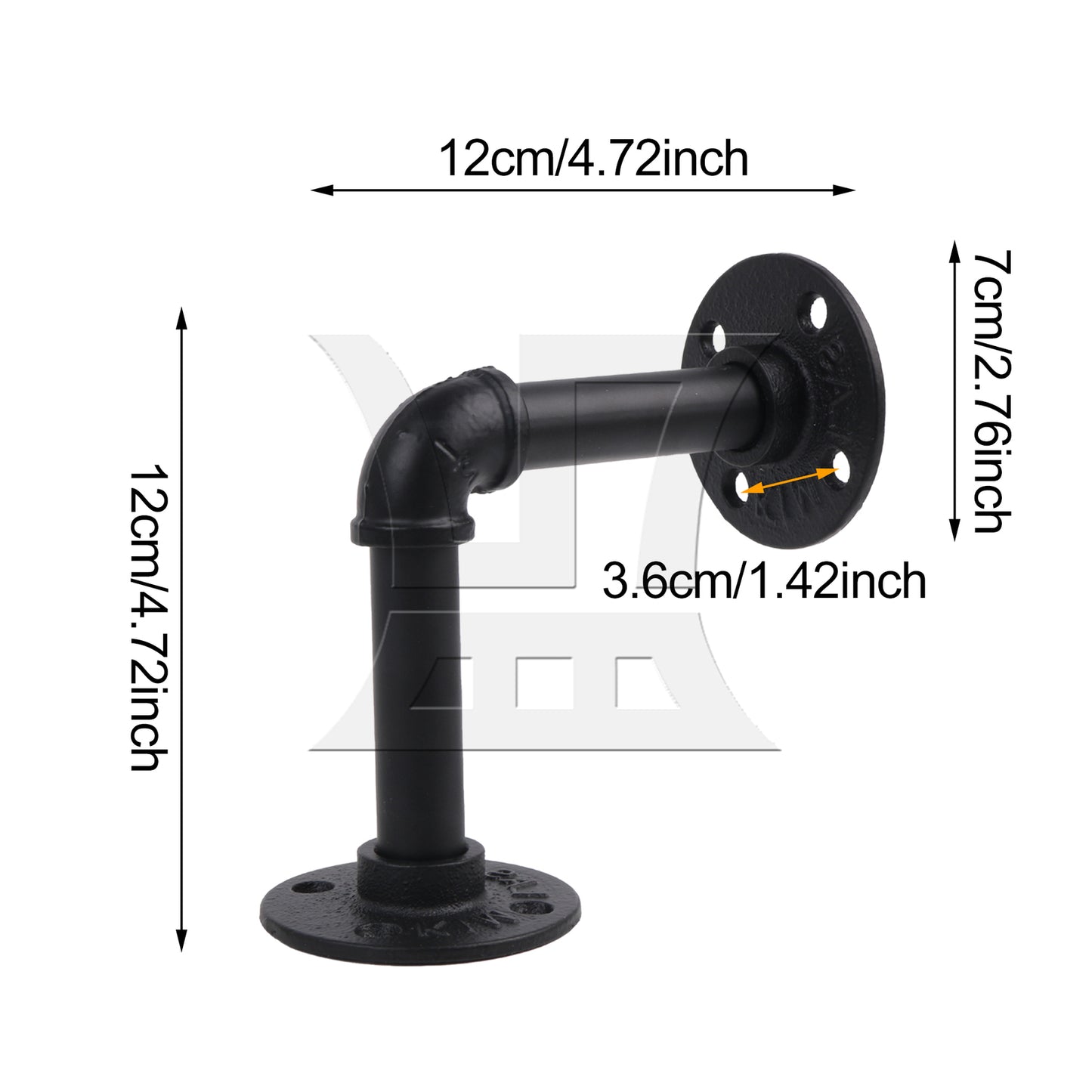 BQLZR 4Pcs Industrial Pipe Shelf Floating Iron Brackets 4.72" L Shape for Wall Mount