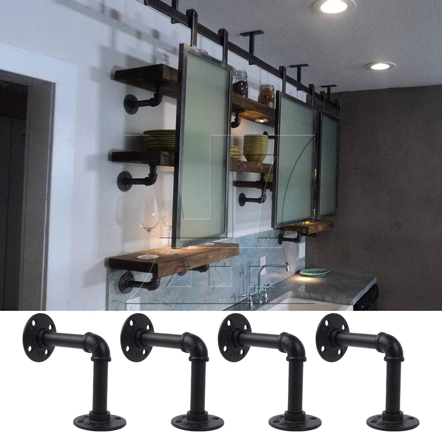 BQLZR 4Pcs Industrial Pipe Shelf Floating Iron Brackets 4.72" L Shape for Wall Mount