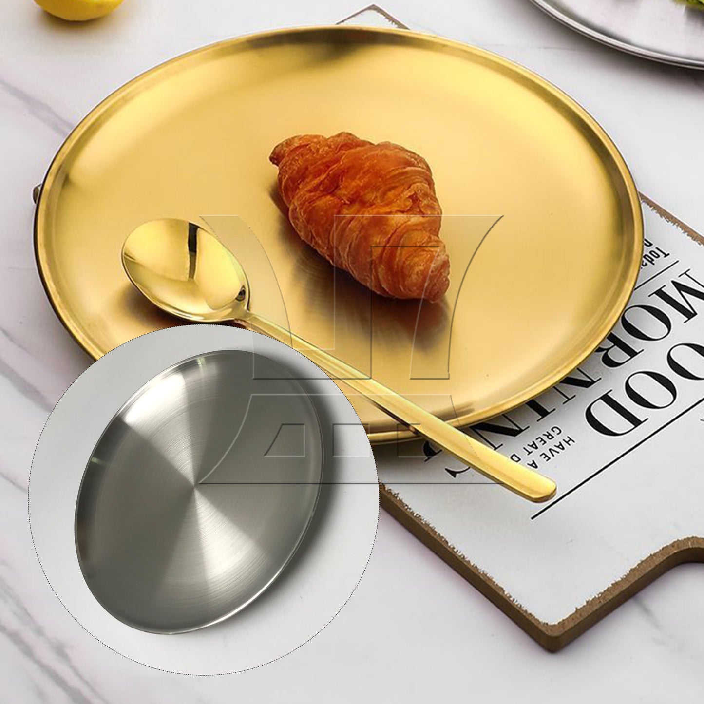 BQLZR  9.06" Diameter Dinner Plate 201 Stainless Steel Food Dishes for Picnic