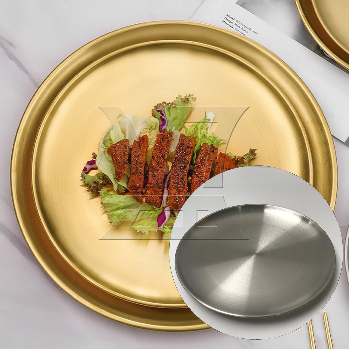 BQLZR  9.06" Diameter Dinner Plate 201 Stainless Steel Food Dishes for Picnic