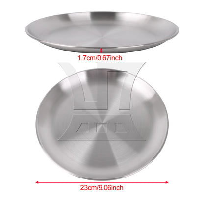 BQLZR  9.06" Diameter Dinner Plate 201 Stainless Steel Food Dishes for Picnic