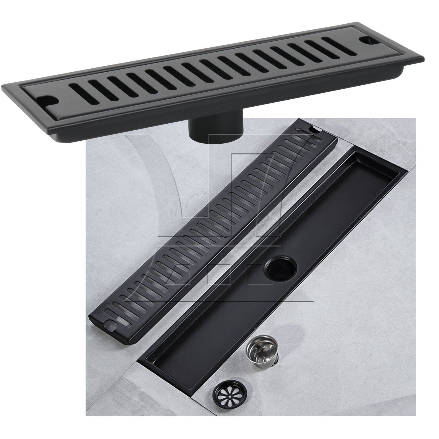 BQLZR Modern Stainless Steel Shower Floor Drain 11.81"x3.94" with Removable Grate
