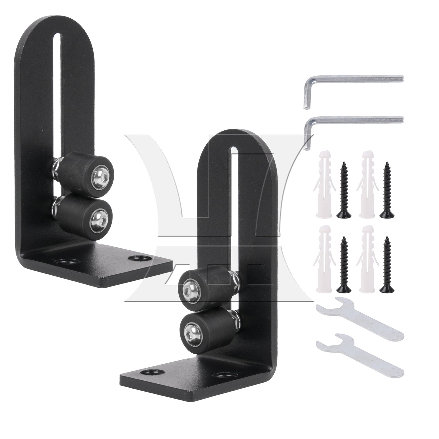 BQLZR 2Pieces Ball Bearings Barn Door Floor Guide L Shape with Double Rollers Black