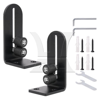 BQLZR 2Pieces Ball Bearings Barn Door Floor Guide L Shape with Double Rollers Black
