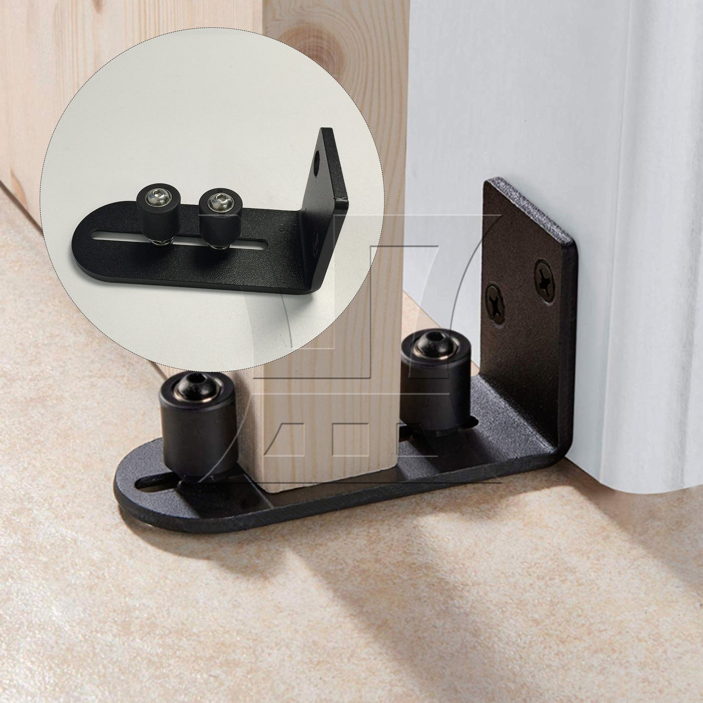 BQLZR 2Pieces Ball Bearings Barn Door Floor Guide L Shape with Double Rollers Black
