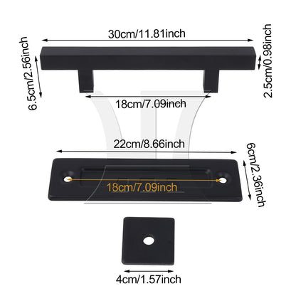 BQLZR Black 12 Inch Sliding Barn Door Gate Square Handle Set with Hex Wrench & Screw