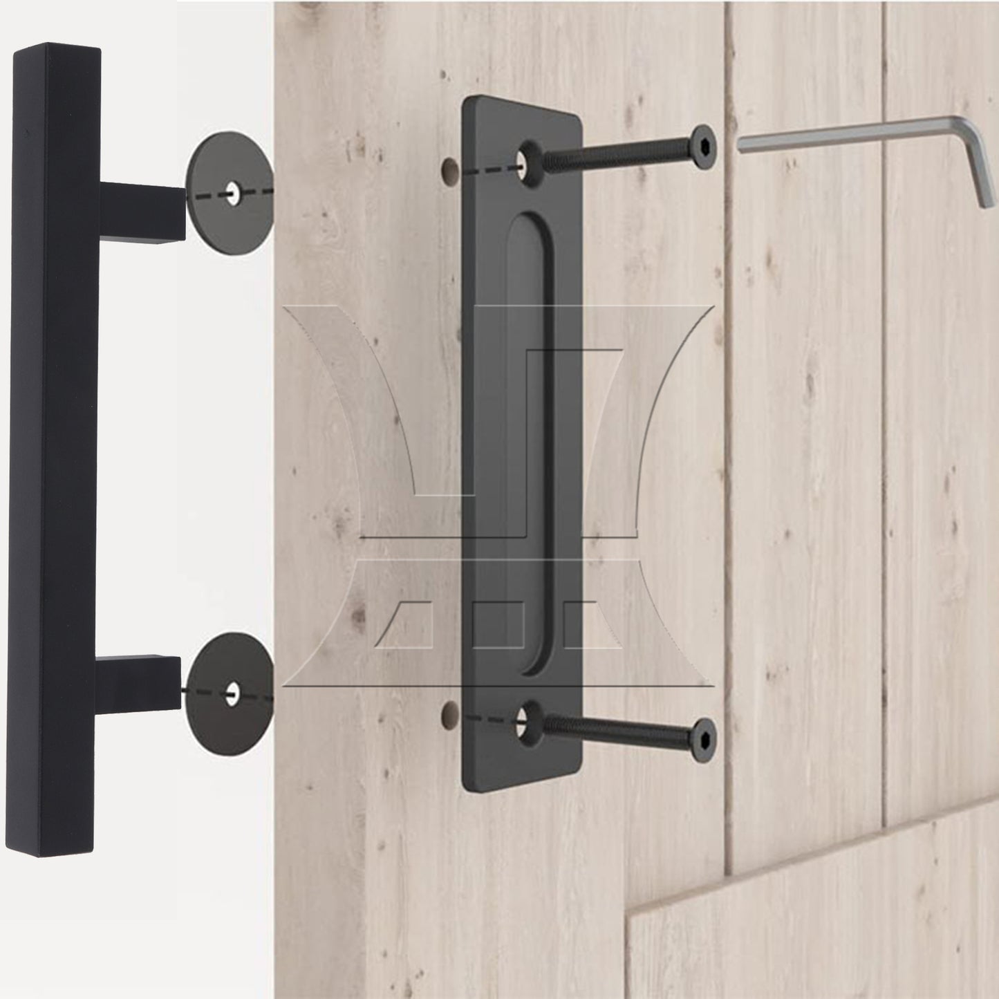 BQLZR Black 12 Inch Sliding Barn Door Gate Square Handle Set with Hex Wrench & Screw