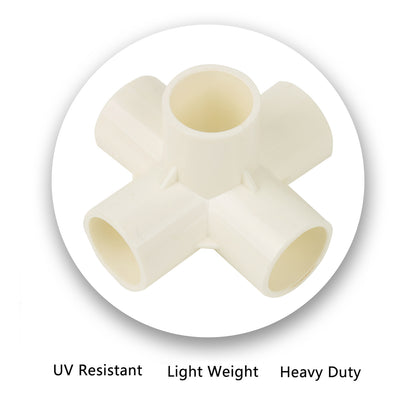 BQLZR 5 Way Elbow Fittings 3/4 Inch White for DIY Furniture Pipe Connecters
