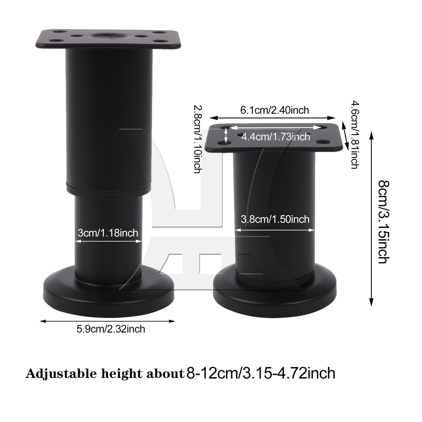 BQLZR 4Pieces Adjustable Bed Support Legs for Dresser Tables 3.15" to 4.72" Black