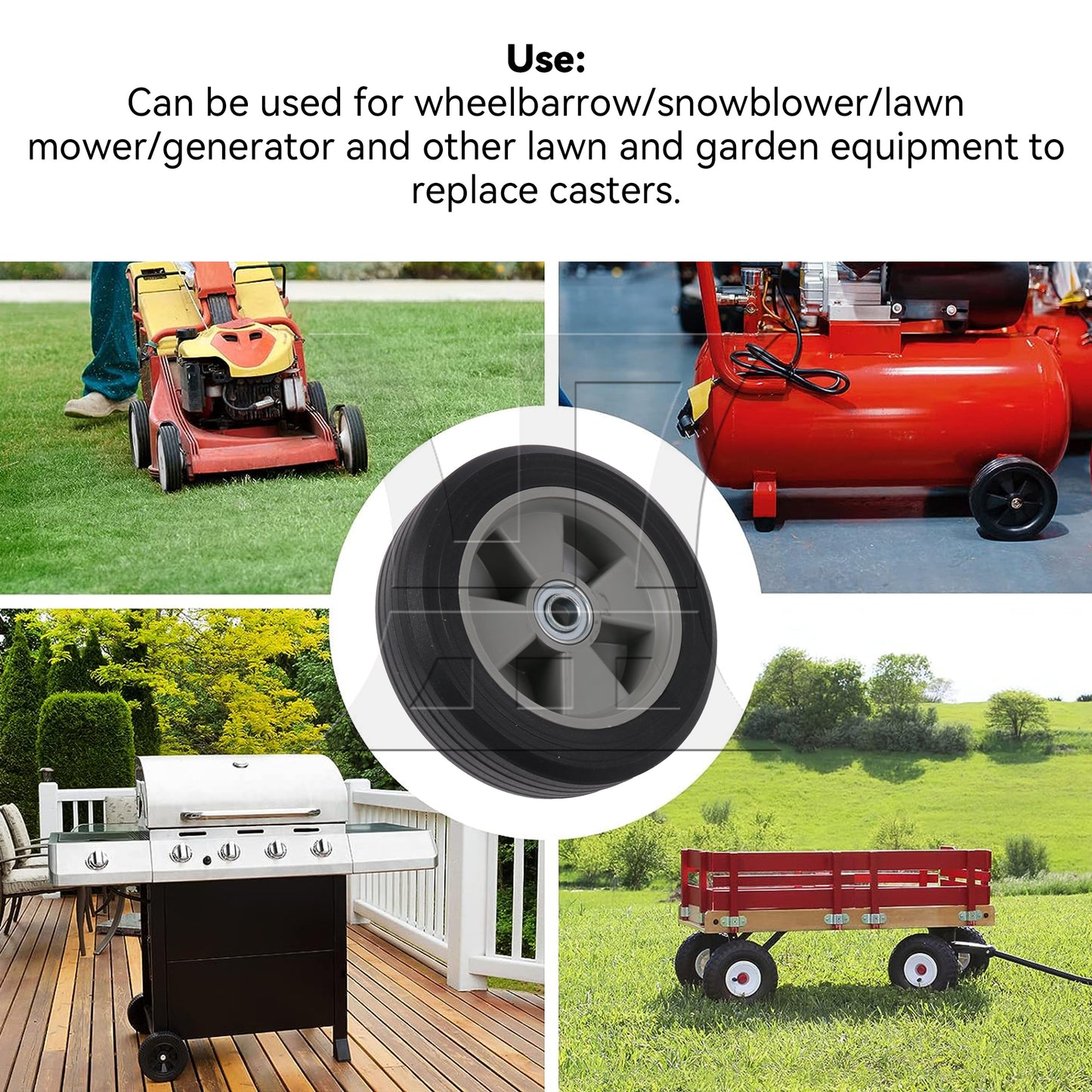 BQLZR Lawn Mower Rubber Tire Wheel Solid 8 Inches Diameter 132.27 LBS Load-bearing