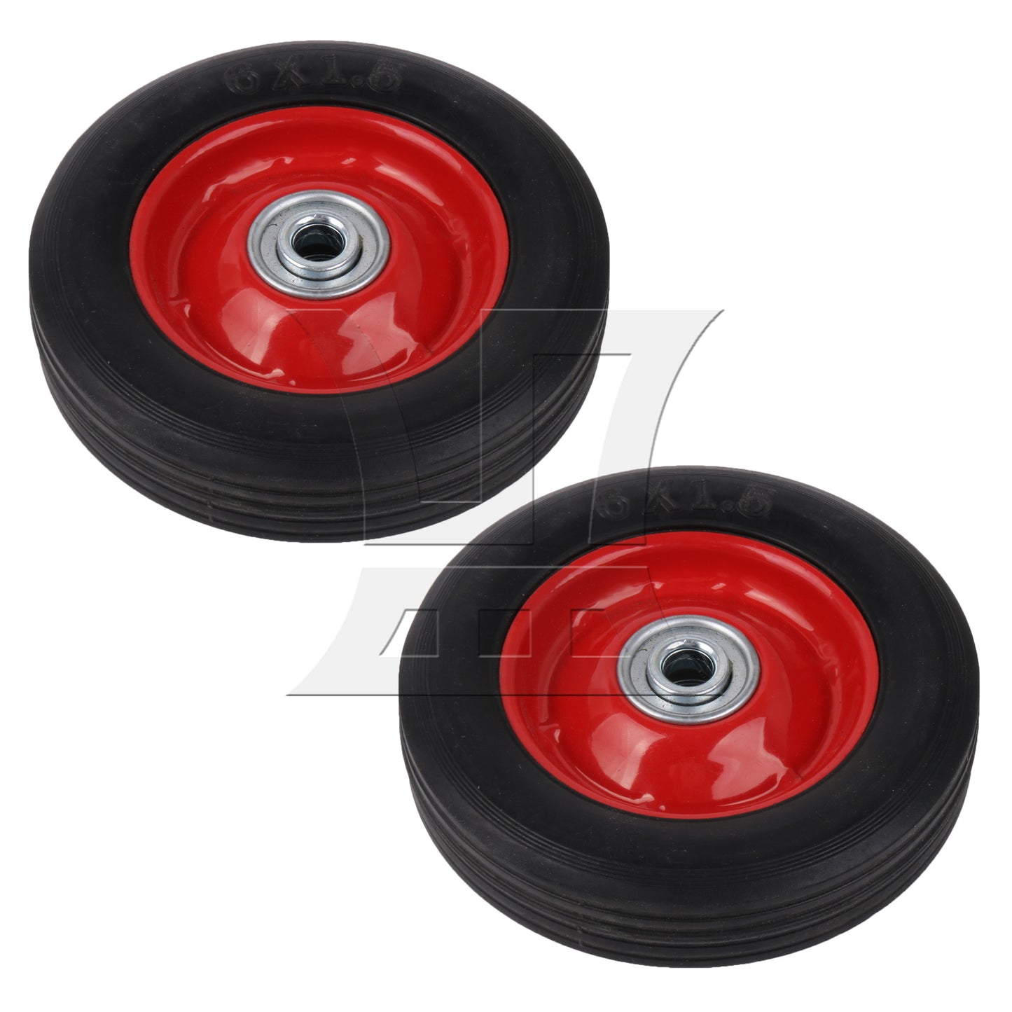 BQLZR 2Pieces Wheelbarrow Tire Wheel Solid 6" Black Rubber 132.27 LBS Capacity Red