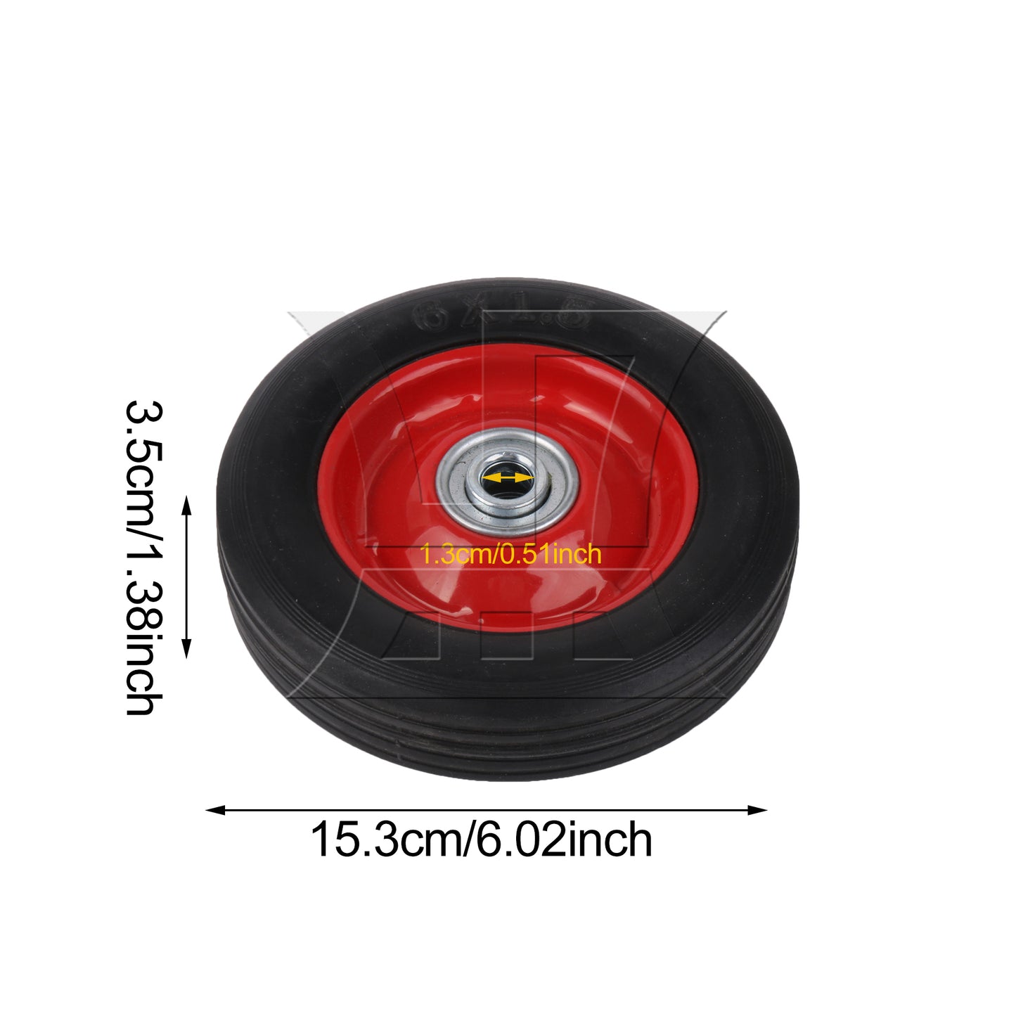 BQLZR 2Pieces Wheelbarrow Tire Wheel Solid 6" Black Rubber 132.27 LBS Capacity Red