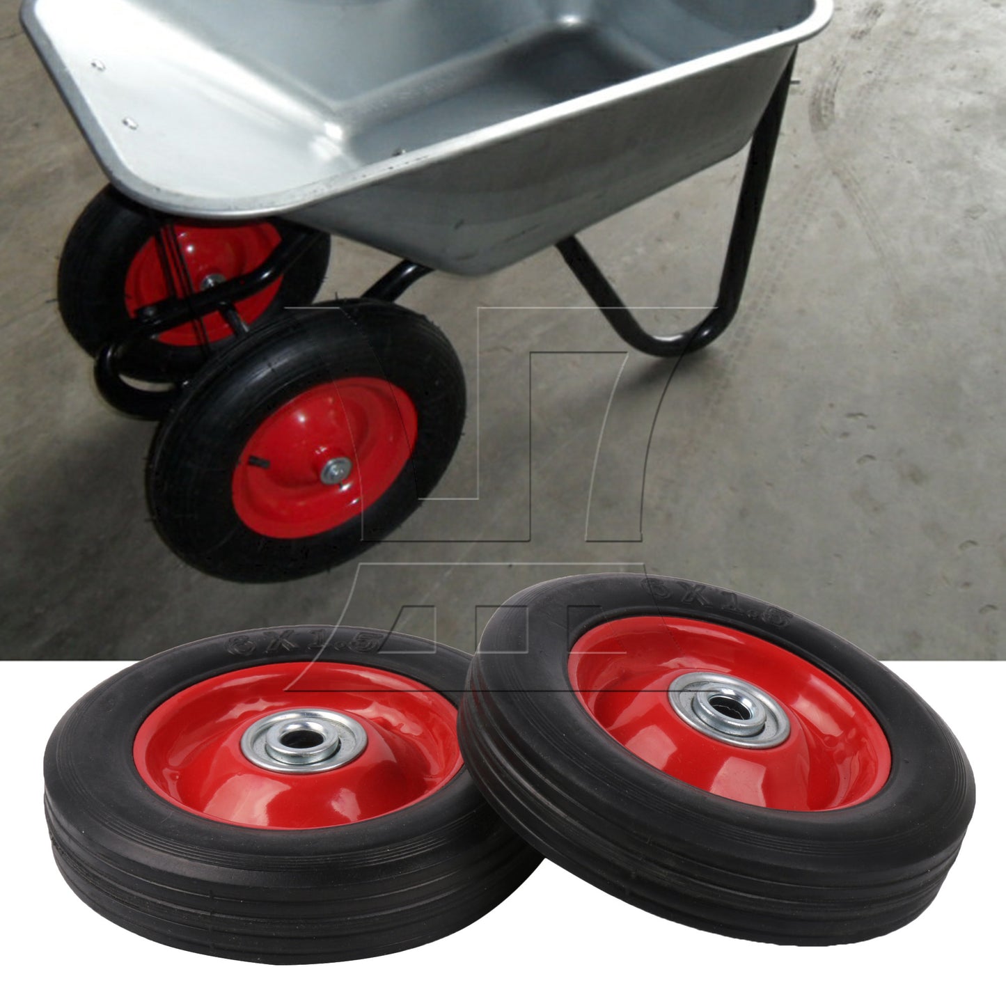 BQLZR 2Pieces Wheelbarrow Tire Wheel Solid 6" Black Rubber 132.27 LBS Capacity Red