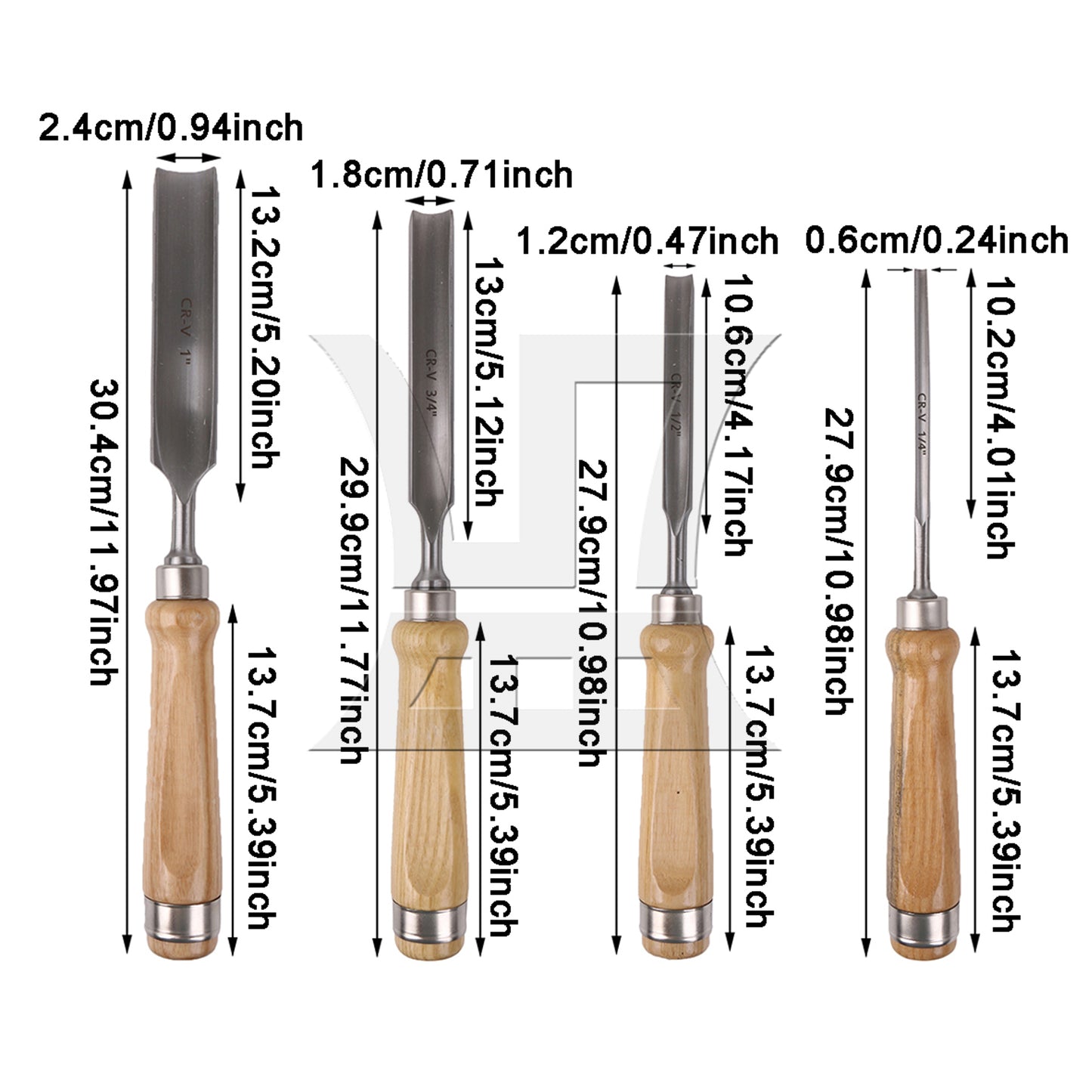 BQLZR Woodworking Wood Carving Chisel Tools High Carbon Steel 1/4" 1/2" 3/4" 1" Set