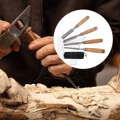 BQLZR Wood Chisels High Carbon Steel 0.24" 0.47" 0.71" 0.94" Set with Storage Bag