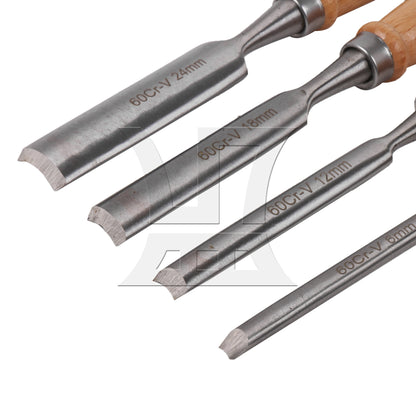 BQLZR Wood Chisels High Carbon Steel 0.24" 0.47" 0.71" 0.94" Set with Storage Bag