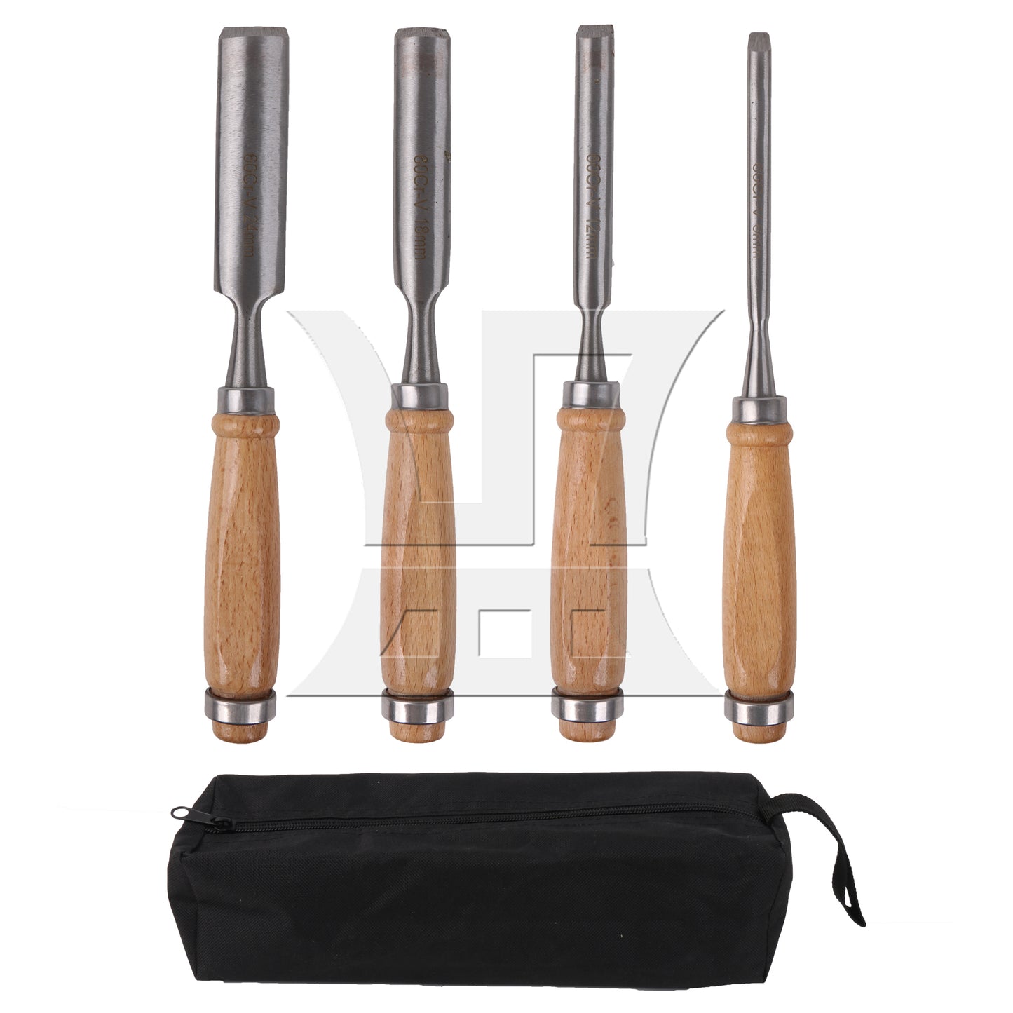 BQLZR Wood Chisels High Carbon Steel 0.24" 0.47" 0.71" 0.94" Set with Storage Bag