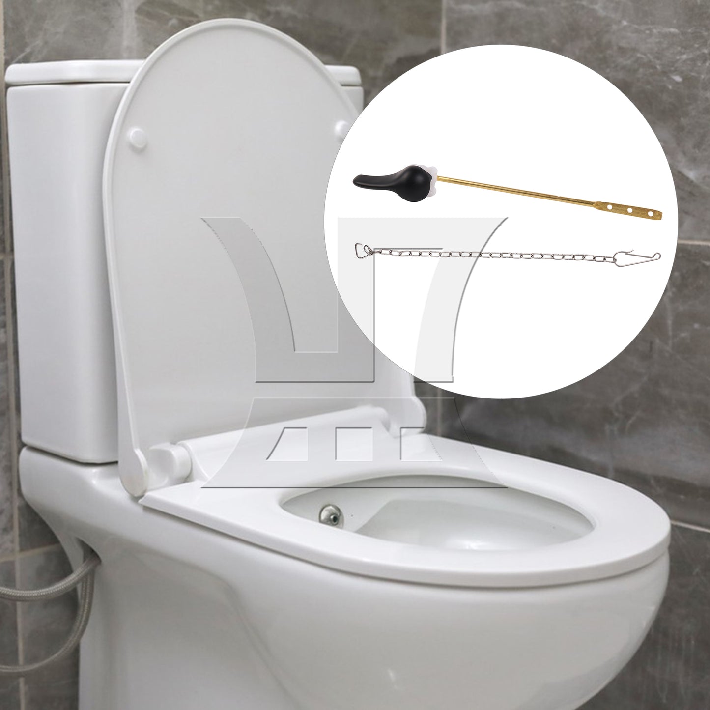 BQLZR 8" Toilet Lever Flush Handle w/ Stainless Steel Flapper Chains & Gaskets Set