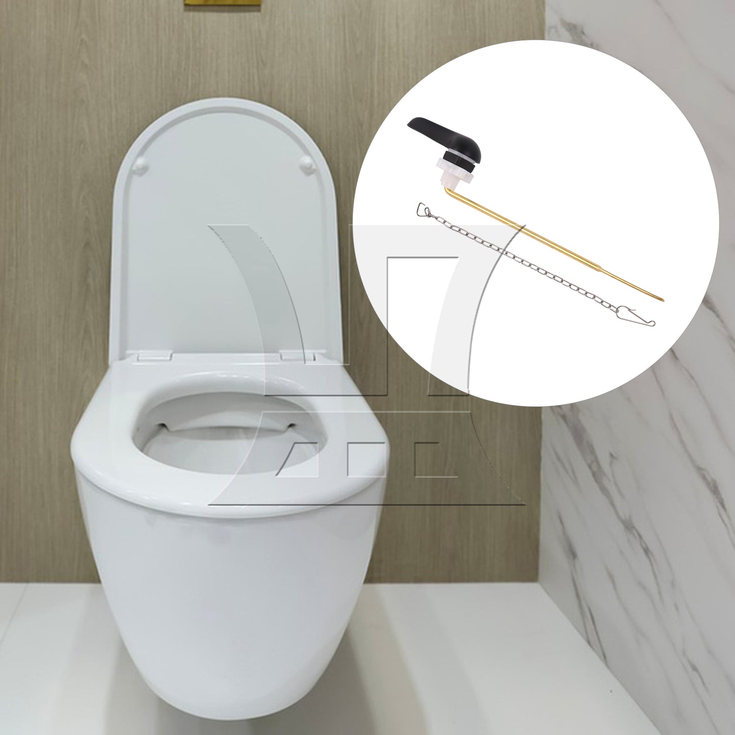 BQLZR 8" Toilet Lever Flush Handle w/ Stainless Steel Flapper Chains & Gaskets Set