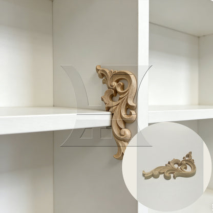 BQLZR 4 Pieces Wood Carved Onlays for Furniture Decorated Left & Right 5.2" x 2.56"