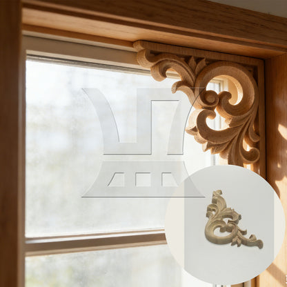 BQLZR 4 Pieces Wood Carved Onlays for Furniture Decorated Left & Right 5.2" x 2.56"
