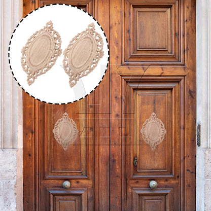 BQLZR 2 Pieces Unpainted Oval Shaped Wood Carving Decal for Home Decoration 22x15cm