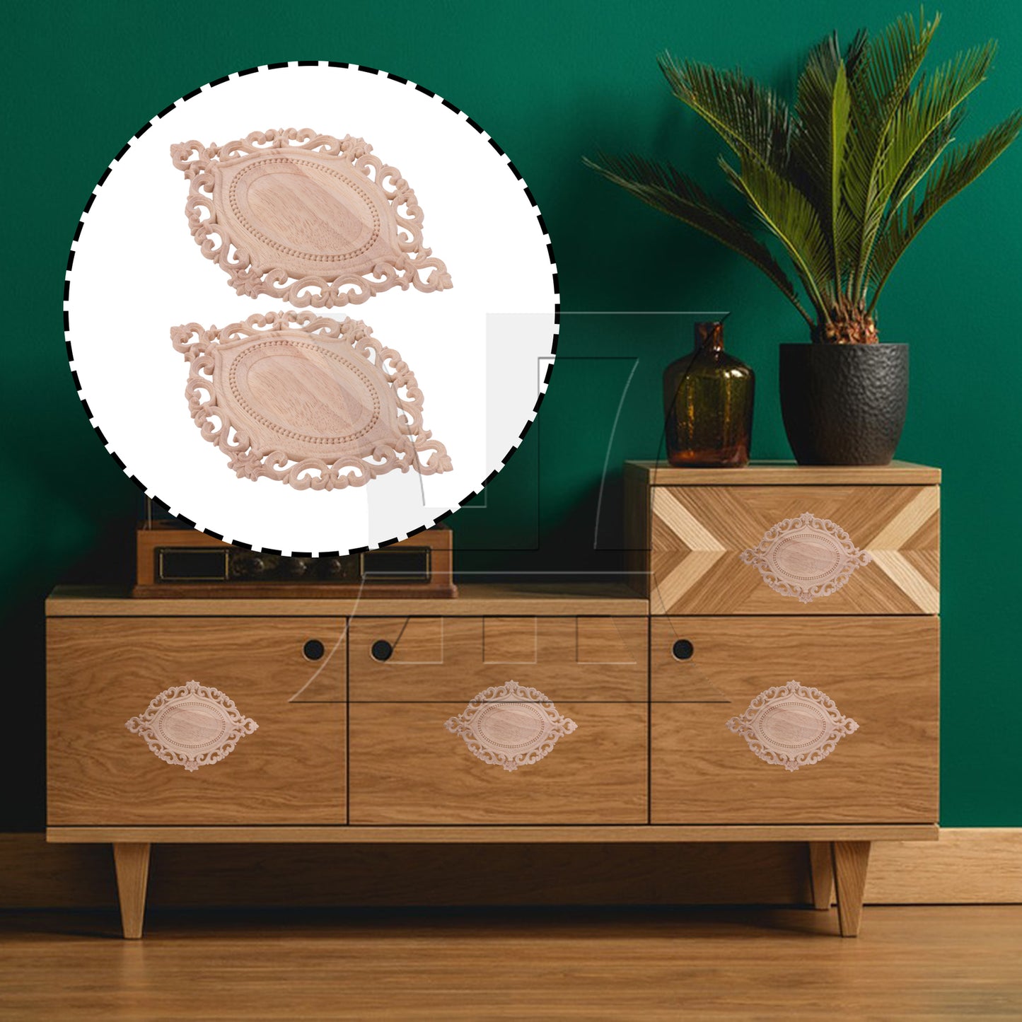 BQLZR 2 Pieces Unpainted Oval Shaped Wood Carving Decal for Home Decoration 22x15cm